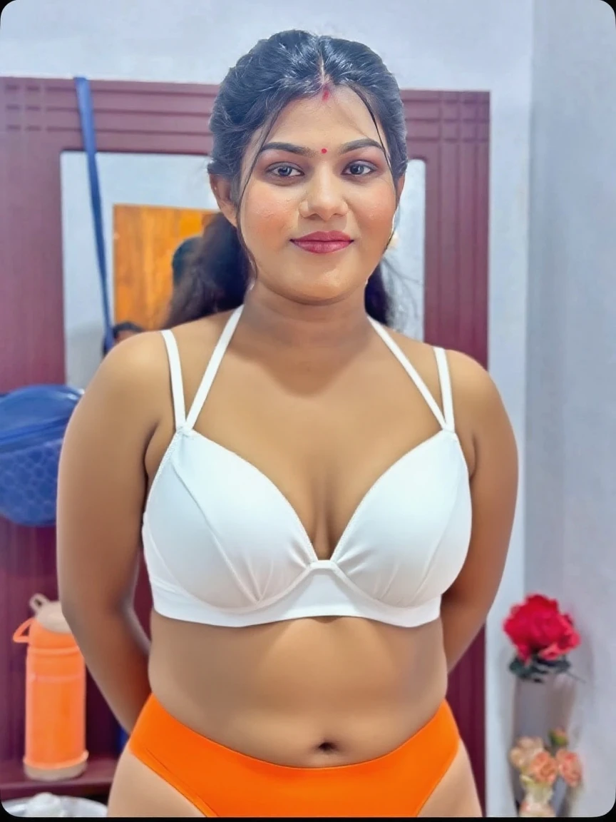 Cute indian white girl aged 28 wearing crop top bra strap visible . Full size image.