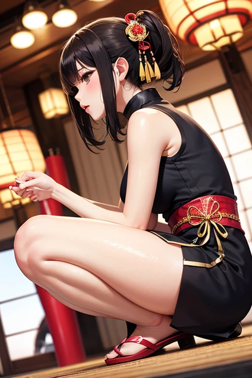 (masutepiece:1.5)、(top-quality:1.5)、(16k wallpaper:1.2)、(Photorealsitic:1.2)、(ultra-detailliert:1.2)、(超A high resolution:1.2)、(natural soft light:1.2)、(super-detaild skin:1.2)、Detailed and clean eyes、Tsuriformes、Beautiful eyeshadow、(Black bun hair:1.2)、Natural Color Lip、large full breasts、(Black cheongsam:1.3)、Screaming、Underground Arena、(all-fours:1.3)、(Intense sex with three people:1.5)、(Overflowing sperm:1.3)、full of sweat、put out the tongue、(cum on:1.4)、(Seen from the side:1.2)