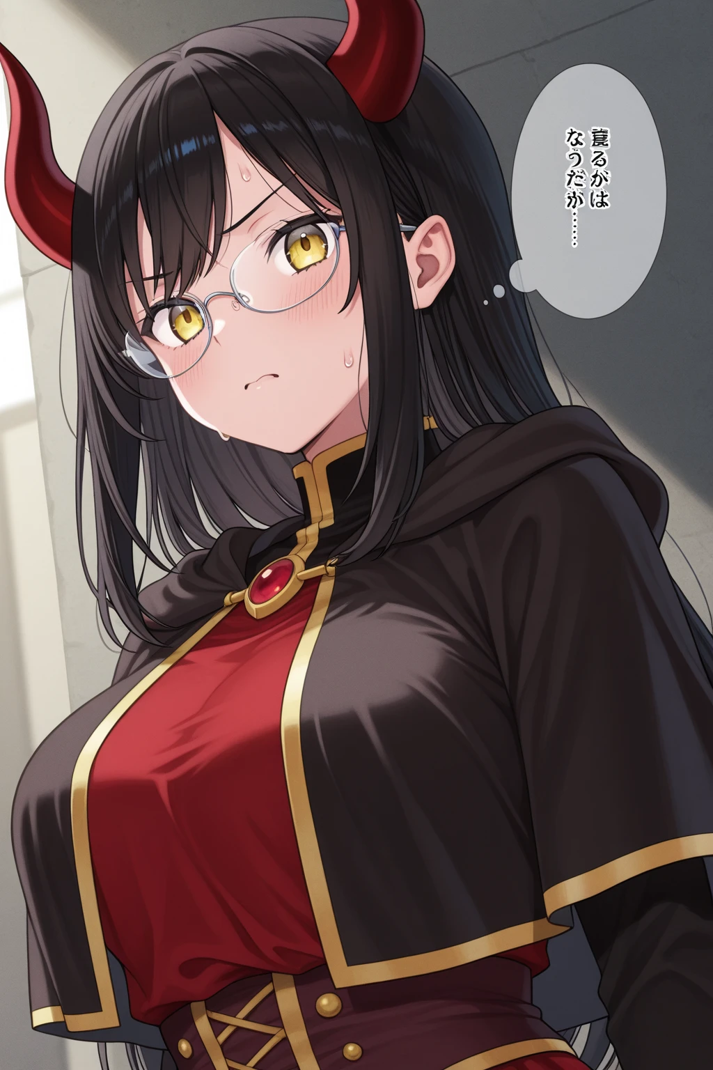 NSFW, (masterpiece, top quality, best quality, highly detailed:1.6), anatomically correct,(ninja costume,red:2.9),(attic:2), (standing:2.9),(Midnight:3), (leaning forward, hands between legs:2), (Touching crotch, holding crotch:3), (rubbing knees together, pee running down legs:2.5), (((clutching crotch))), (full body), wide shot, long shot, strong facial expression, (sharp eye:1.2), (scowl:1.1), (embarrassed,blush:1.3), (steam:2.9), (Wet:1.1), (sweat:1.1), (trembling:2.3), (open mouth, wavy mouth:1.4), (clenched teeth:1.7),(drooling:0.3),(tears:3), (closed eyes:3),(feeling weak:1.5), (bravery crying, sobbing:1.5), (shoot from front, looking at viewer:1.2), colorful, ((indoor)), (Ponytail, very long hair, Dark brown hair, Extra long hair:1.5), (Round Glasses:2.6),(high-heels:0.5), (woman trembling with sexual climax), urination, piss, peeing self, A lot of pee, large breasts, (((pee stream))), (pee puddle), pee stain, peeing, blush, embarrassed, Are crying, Yellow pee, ((leaking pee)), Shaking one's shoulders, Breaking a sweat on forehead, Wetting self, puddle of pee, Pee at your feet, Pee spread on the floor, Pee stains, Dripping pee between my legs, Feet Wet from pee, Pee-covered feet, Pee at your feet, want to pee, about to pee, Full bladder, Pee-soaked high-heels, The limit of holding in pee, A big pee, Pleasant pee, a big puddle of urine at my feet,Non-stop peeing, Unstoppable peeing, panty Wet with pee,A pleasant feeling of urination after holding it in to the limit, Pee-soaked thighs,Pee-soaked hands, natural makeup,