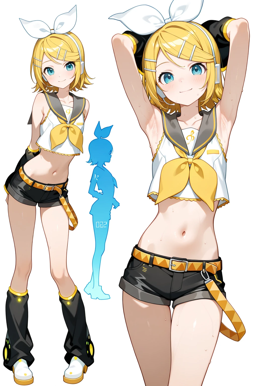 nsfw,Kagamine Rin、standing position、hot pants、crying face