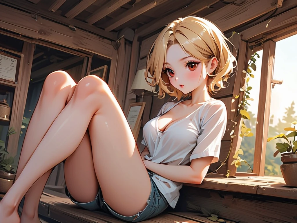 ((最high quality, 8K, masterpiece: 1.3, Ultra HD, high quality, 最high quality, High resolution, realism)) 、A 22-year-old extremely beautiful white woman、Hair color blonde、blue eyeedium Hair、Straight Hair、smile、Slender but well-proportioned body、Background blur((depth of field))、Aerial perspective((atmospheric perspective))、I want my head to stay off screen、Put an anklet on your ankle、Wearing red nail polish、I'm getting a pedicure、Surplice Neck((surplice neck))Wear a top from、Harlem Pants((harem pants))Wear、サンダルWear、Cross one's arms、smile、Braided ponytail((braided ponytail))