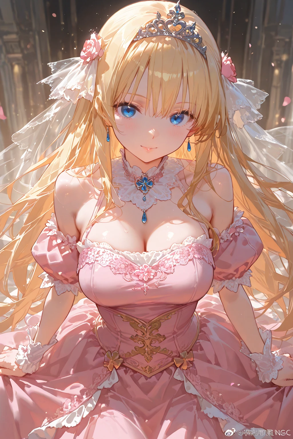 (masterpiece, 最high quality, 超High resolution, Very detailed), (Realistic:1.1, photoRealistic:1.4), Perfect illustration, Perfect lighting,Hair in perfect detail, Perfect and detailed face, Perfect collarbone, Perfect body,Juicy breasts, Perfect Thighs, Beautiful feet, View your viewers, 1 Girl,Perfect Face, (Perfect Anatomy, Anatomically correct), Symmetrical face、((Shiny Hair)),Sexy Body、(masterpiece),(最high quality:1.3),8k,Very clear,(Ultra-realistic),,Captivating woman,(high quality, High resolution, Fine details), Realisticなスタイルの女性,Juicy breasts、One perfect woman、Perfect Face、Symmetrical face、Baby Face、((Large Breasts))、Cleavage、belly button、blush、((Juicy lips))、Cowboy Shot、((Straight Blonde Hair))、((Big double blue eyes、Long eyelashes))、((Red makeup))、(((Gorgeous and elegant wedding dress)))、(((A pure white wedding dress with delicate and intricate lace embroidery.)))、(Association、Large stained glass windows)