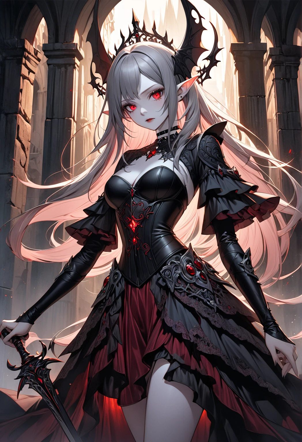 ghost girl, 1girl, (Translucent pale skin:1.4), No humans, dress, partial fused exoskeleton, Beautiful eyes with fine symmetry, (torn:1.4), tears of blood, (Intricate details:1.4), (Highly detailed face and eyes:1.2), slim figure, posing for a photo, blood, gore, rotten flesh, castle, anime, fantasy, detailed background, 2D, (Highly detailed), (high resolution), (Best quality), (masterpiece)