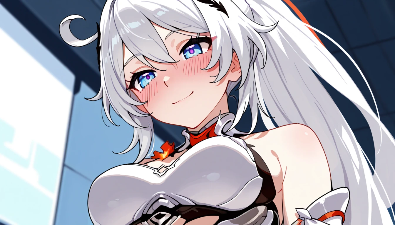 white hair, yellow eyes ,loli ,medium breasts ,micro bikini ,bare shoulders ,cat girl ,upper body ,hand ,simple background ,twintails ,heart ,cute ,anime ,1girl ,best quality ,happy