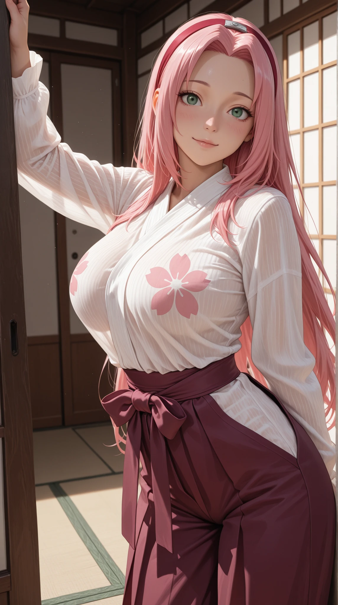Beautiful 22 year old girl, perfectbody, wearing a torn up shirt (perfect shaped breasts), (long pink hair), eyes glowing green, (perfect hands), (RED Chinese dress with white lines.), (skirt raised) (exposed thong rubbed under dress), (full - length photo), pink cherry forest background, High quality HD realistic photo, shy pose, happy in front of the camera WEARING RIPPED TORN T-SHIRT.