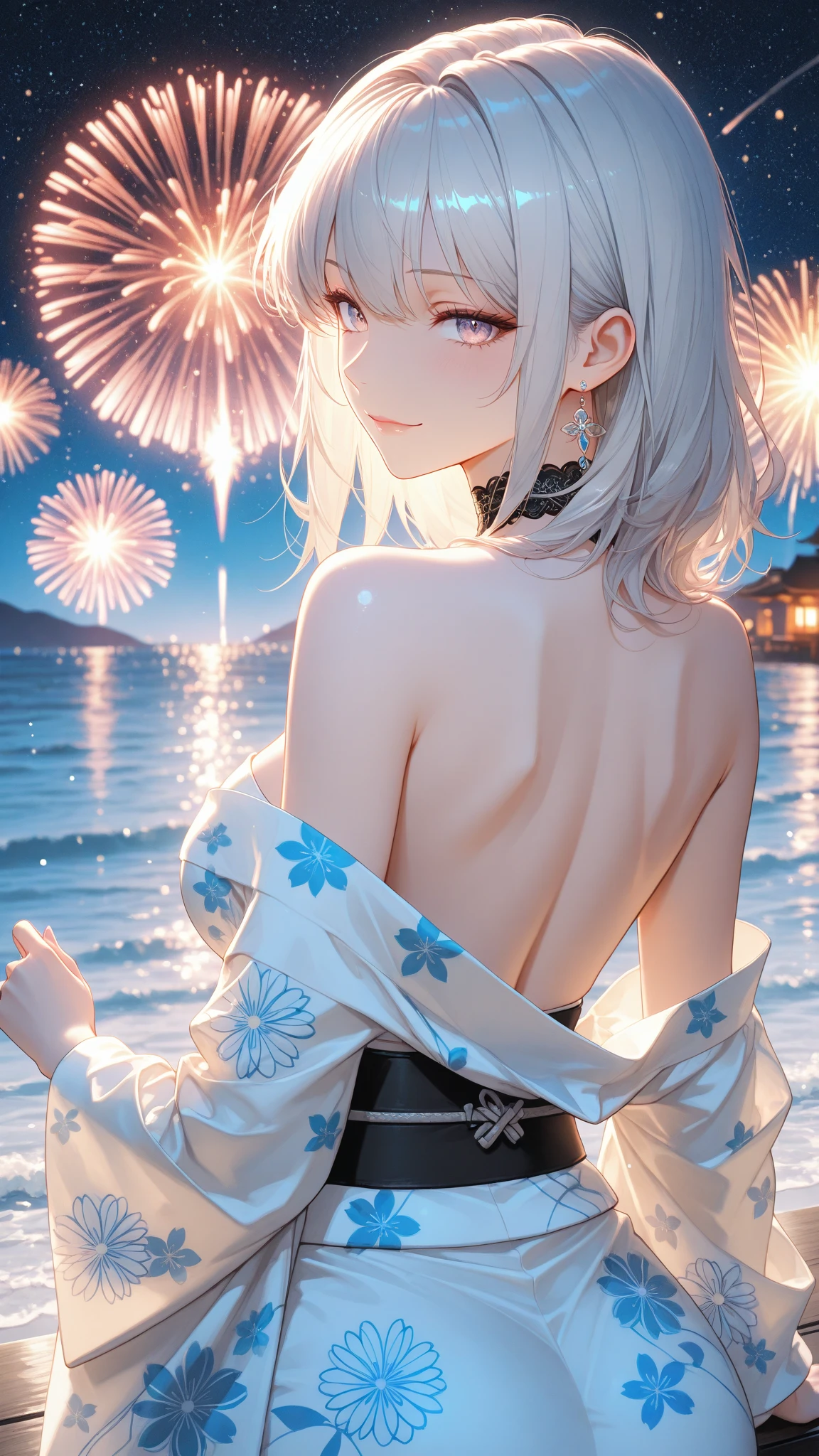 masterpiece, Highest quality, The late Shinobu Zhao, One girl, nude,Beautiful Eyes,Fireworks display