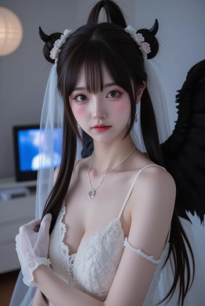 8K,beautiful,Detailed,(beautiful堕天使の少女),Lewd,Lewd,Baby Face,(sexy),Black Angel Feathers