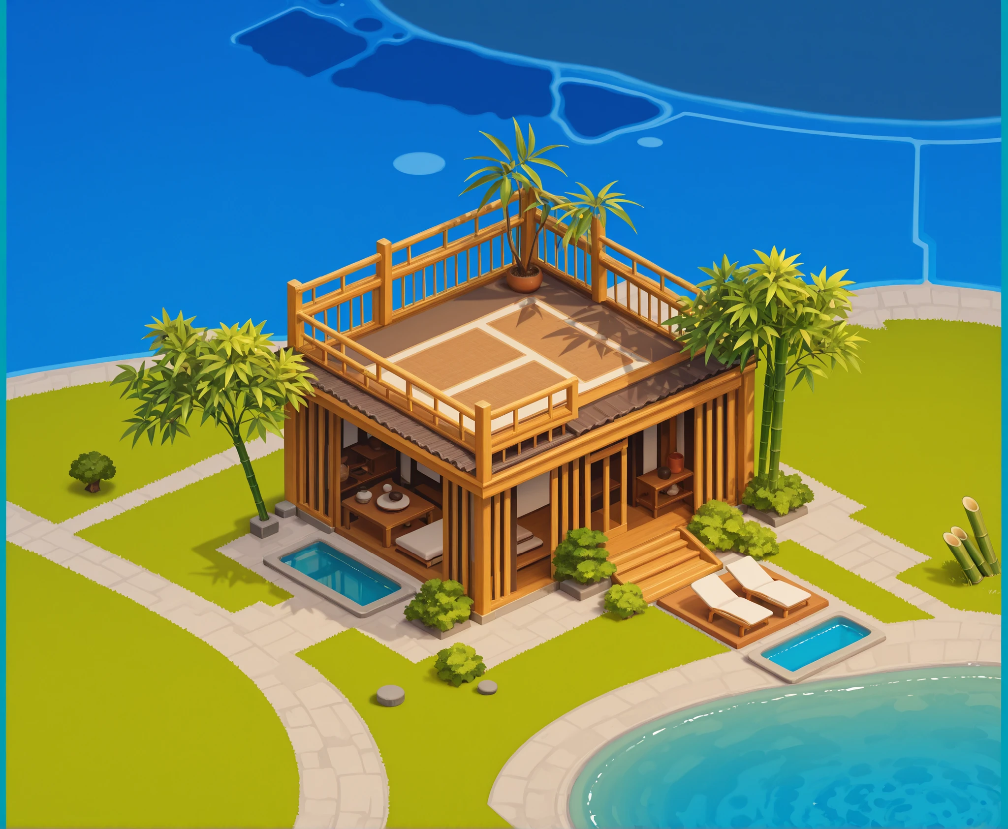 ((no people)), ((isometric)), ((realism)), modern bamboo villa, isometric realism,