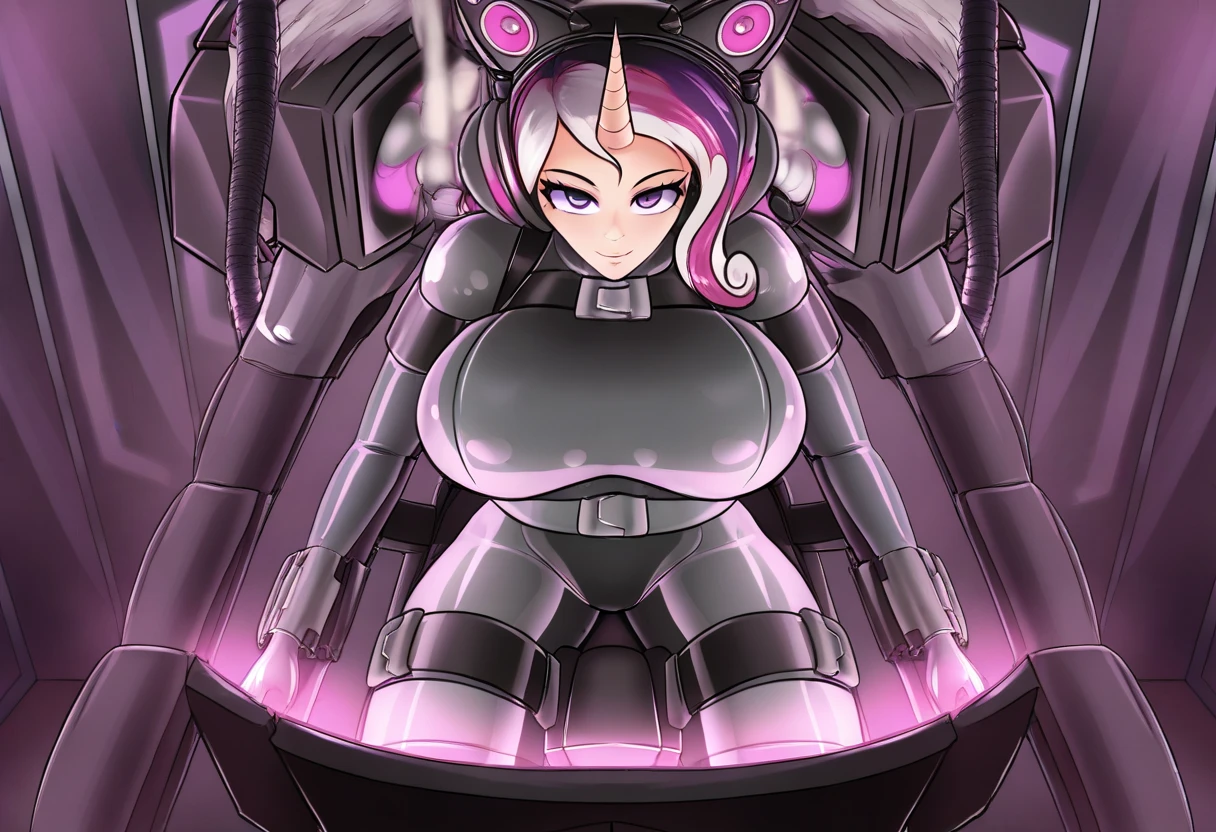 Sexy attractive purple alien female huge breasts thick in spaceship mature tight space suit