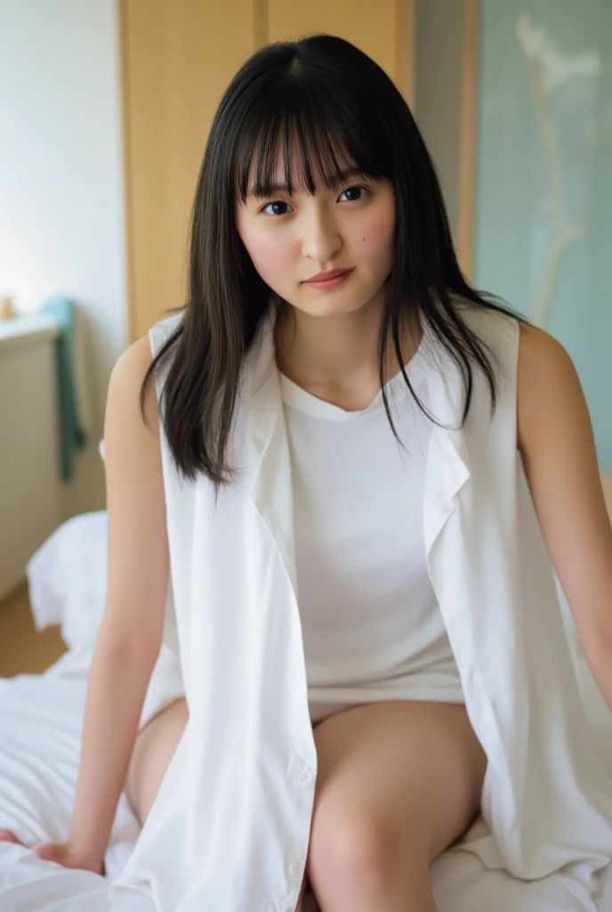 Unbelievably beautiful japanese girl, junior high school, (slim, tiny, small, plain), (have a vaginal sex , Please insert penis into your pussy:1.3), neat and clean face, baby face:1.1, Sensual look, A kind smile, Fluffy short hair, 15 years old, (Best Quality, 8k, master piece :1.3), (gleaming skin, Shiny hair:1.4), master piece, Best Quality, (Ultra-detailed),