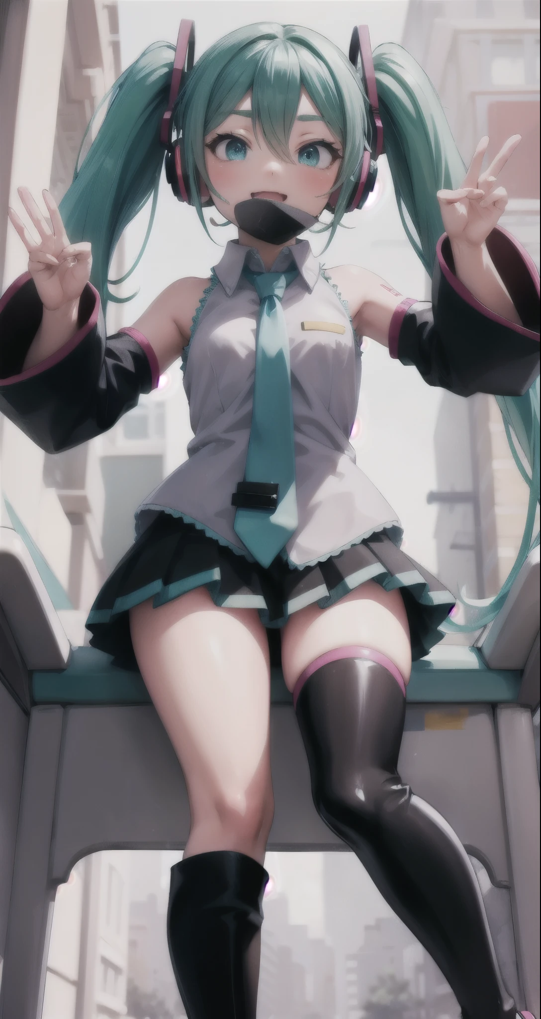Hatsune Miku、Anime girl with long hair and a gun in her hand,Shimashima Pantiesがよく見える、Hatsune Miku、Squatting、spread legs、show panties,super mini skirt、緑と白のShimashima Panties、From miniskirt to c Kantai Collection style,Shimashima Panties、super mini skirt、 portrait anime space cadet girl, Best Anime 4K Kona-chan Wallpaper, terrible anime 8k, High-definition official artwork, Trending with Art Station Pixiv, perfect android girl, cyborg - girl with silver hair, anime style 4k, anime art wallpaper 8k, azur lane style