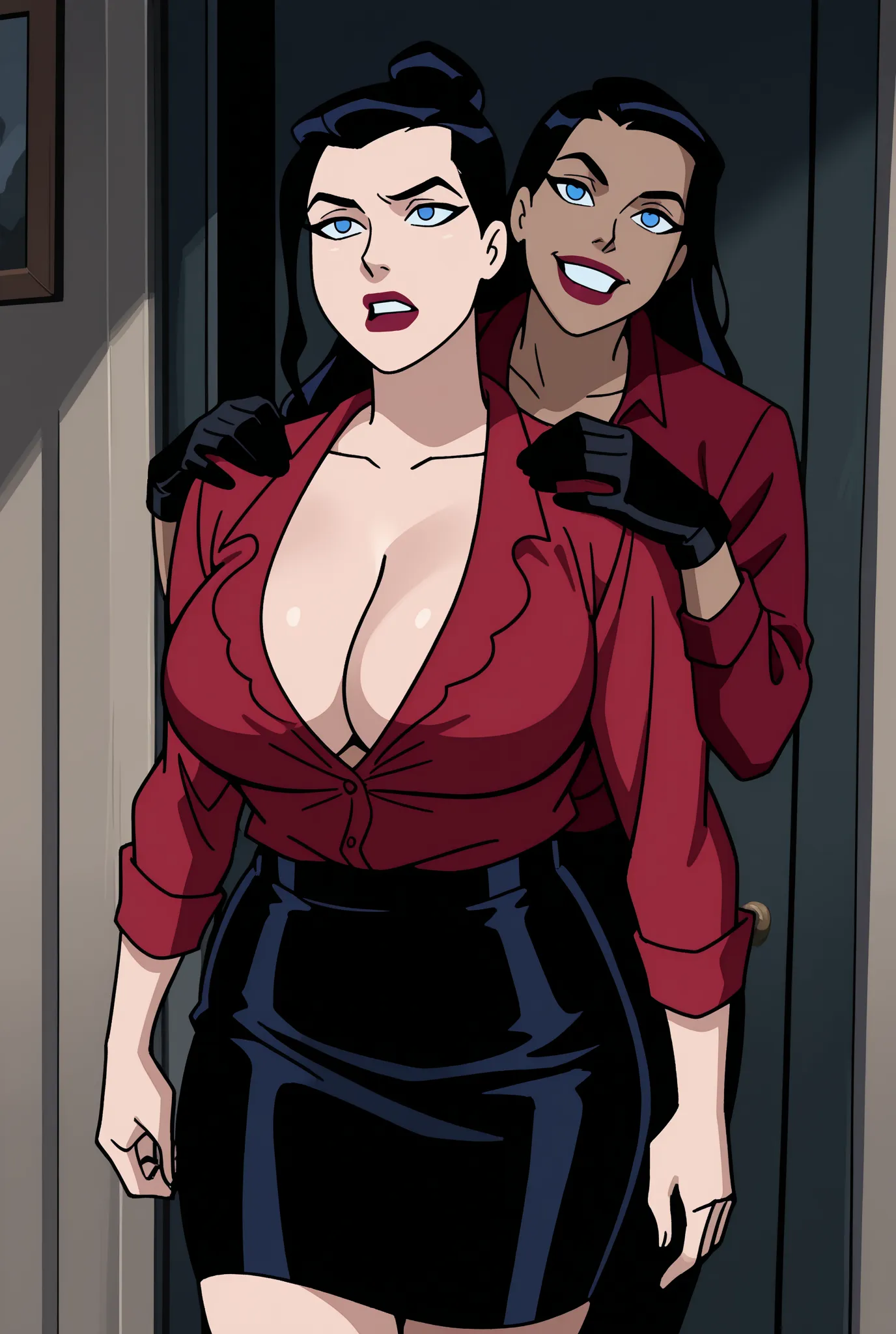(((Poison Ivy))), (((Superman))), High quality, best quality, masterpiece, (((1boy, 1girl))), (((hetero:1.5))), mature woman, curves, long wavy redhead hair, green eyes. cleavage. (((woman wearing strapless black leotard))), nsfw, (((couple focus))), (((lots of cum))), (((ahegao, screaming orgasm face))), (((nursing handjob, breast sucking, breasts in mouth, large breasts)))