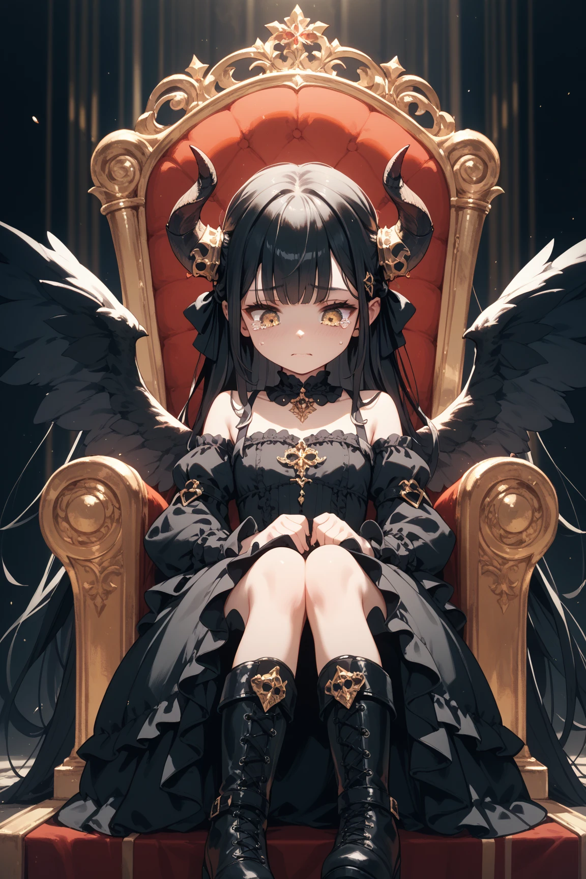 ((Highest quality)),(Ultra-high resolution),(Super detailed),(Detailed Description),((The best CG)),(masterpiece),Highly detailed art,(Art with precise detail:1.5), (Female fallen angel:1.4),(A dull glowing angel halo:1.6),(Blackened angel wings:1.6),(Shabby Angel&#39;s Clothes:1.4),(Determined red eyes:1.3), (A legend born in defiance of the gods:1.5), There is nothing to lose:1.4, Fight for love:1.6, Twinkling Constellations:1.6, wander:1.3,