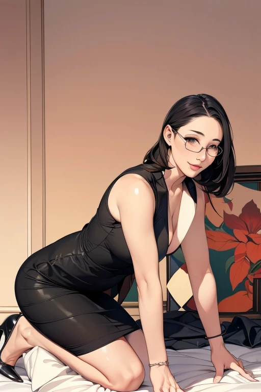 ((1girl, solo, Reina Morimoto, morimoto_reina, (blue eyes, hair bun, high bun of hair), lipstick, jade earrings, muscular, fitness)), beautiful)), ((solo, (1woman, pink lipstick), Extremely detailed, ambient soft lighting, 4k, perfect eyes, a perfect face, perfect lighting, a 1girl)), ((fitness, shapely body, athletic body, toned body)),, ((black dress, sitting, white chair, window with shutters, holding an iPhone, taking a photo)), ((smug woman))