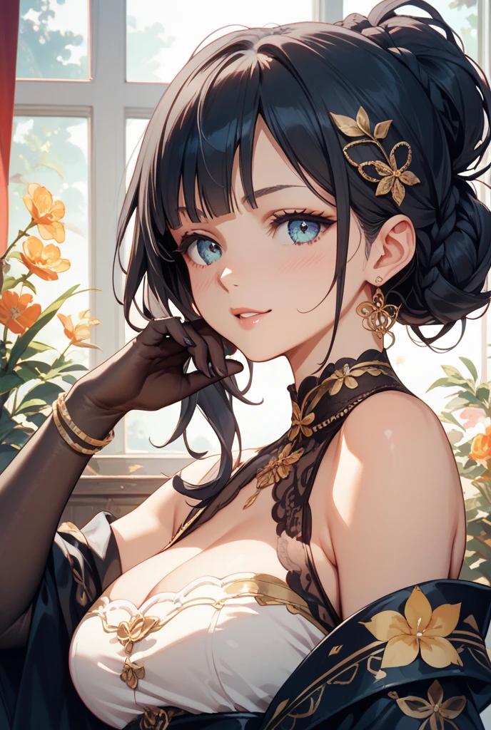 (masterpiece:1.2, best quality), (real picture), (1lady, solo, half body shot, modest tits), resolucion absurda, anime,
Clothes: butler suit, female, cowbell necklace, black gloves, wearing edgShort&Fishnets,
Appearance: ganyu \(genshin impact\), twin horns, anatomy details,
Values: individuality, authenticity, creative expression,
Inspirations: victorian icons, steampunk, librarian,
Personality traits: bold, daring, friendly.