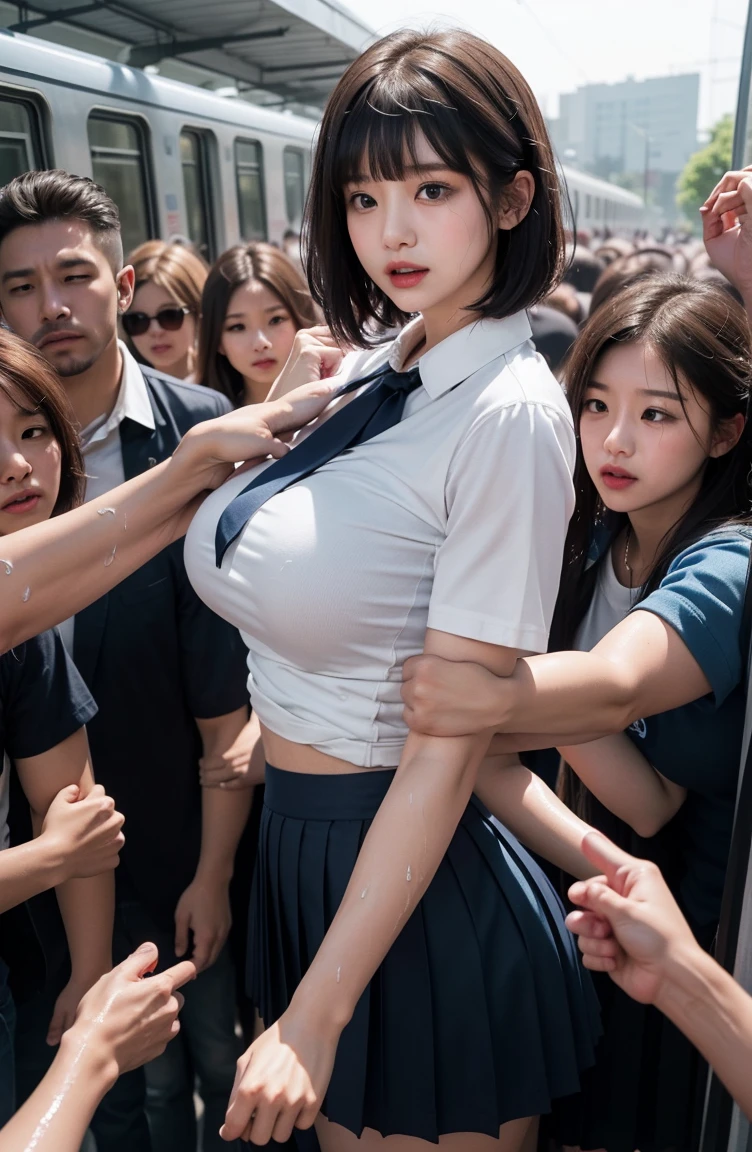 (molesting:1.8)、Kpop Idol、beauitful face、Dress like KPOP、The body is facing the camera、(Put your hand in the crotch:1.2)、grabbing on breasts、(Park at night:1.2)、grab the ass、multiple men around her grabbing her breasts、grabbing on breasts、Multiple hands、Crowd of men、Crowd Surfing、very large crowd of men around her、Who grabs her body々、1girl in、Multiple hands、grabbing ass with crazy crowd、grabbing on breasts、Cut the skirt、revealing white panties、men all around her、many people grabbing breasts、Clothes Pulling、Extremely wet and sweaty、shed tears、(No women in the crowd)、Men holding necks、(Sky from below:1.1)