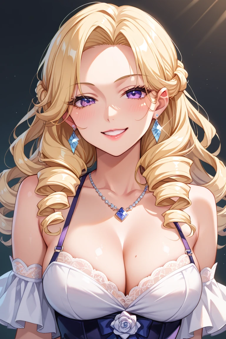 Blushing Cinderella in a dress, portrait, Detailed eyes, high detail, long eyelashes, Beautiful face, blonde, blush, Beautiful breasts