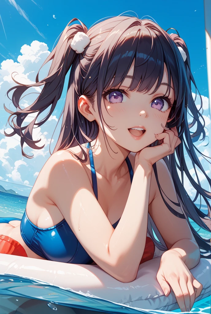 highest quality, 8K, Super fine, realistic, masterpiece, 超High resolution, anime style, best lighting, beautiful face, High resolution, Unity 8k 壁紙, highly detailed face, perfect lighting, Highly detailed CG, (perfect hands, perfect anatomy)
long hair, brown hair, (purple eyes:1.1), Viewer's perspective, (beautiful detailed eyes:1.3) , best writing, best smile morning, beautiful sky, embarrassment, No hair ornament, free pose, ,
(white one piece swimsuit:1.3)、(frills:1.3)
Ocean, beach, Sit on the sand, Wariza, (upper body:1.3)