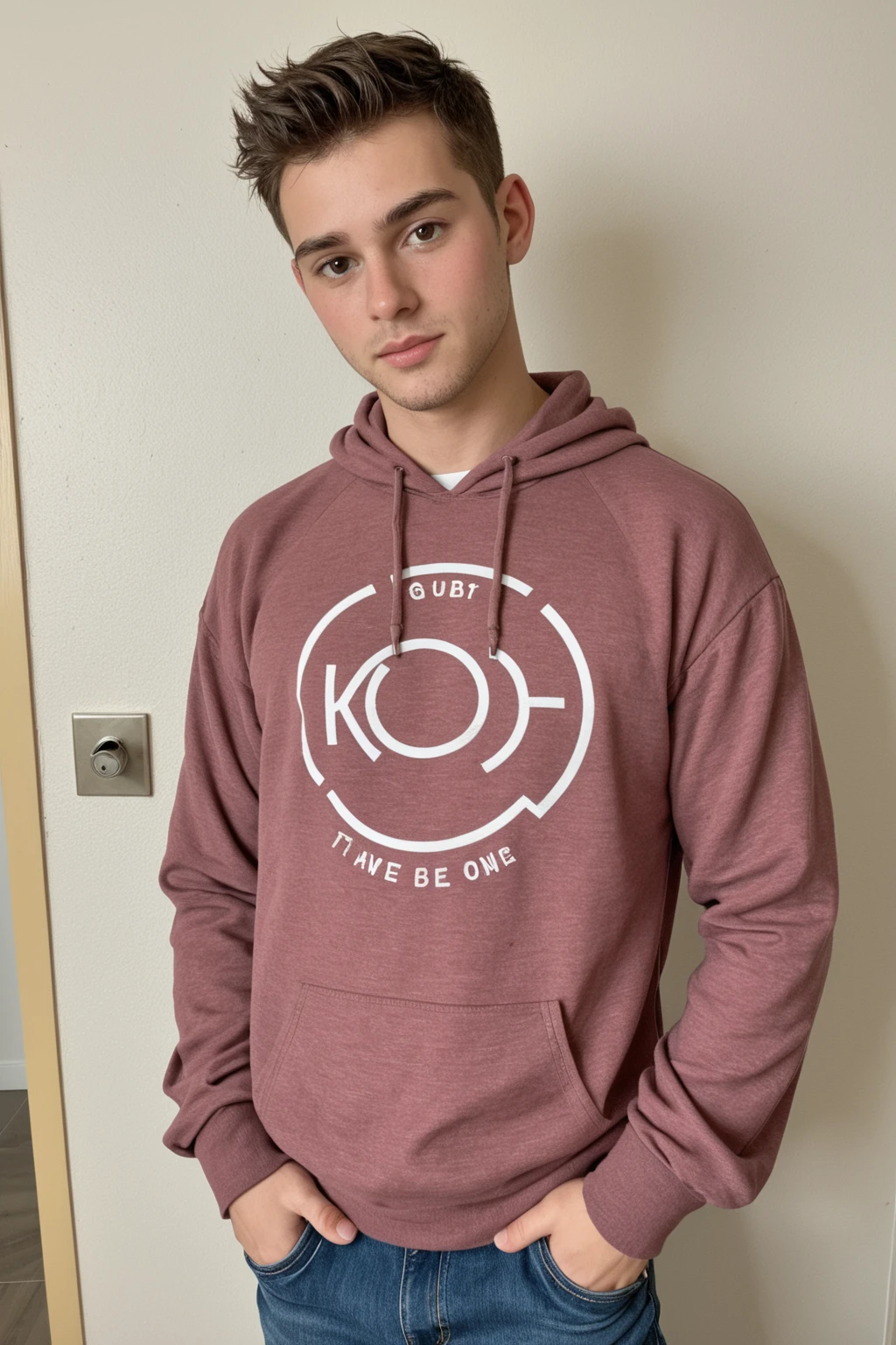 A cute, beautiful young male twink with a face with makeup and red lips. He has black hair. He is wearing a long-sleeved, pink shirt and aqua blue pants. He is in his office, sitting on a luxurious desk with a human skeleton model on it, and behind him is a blackboard with calculus written on it, and he looks proudly.