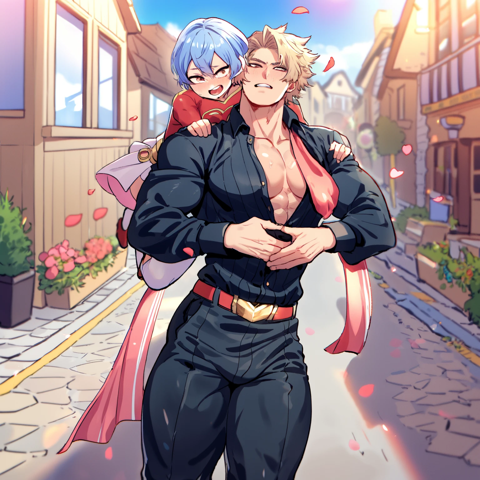That the characters Levi Ackerman are in the image, Avatar Maker, Shoto Todoroki, Katsuki Bakugo, Like, Enter Draco Malfoy. Around a girl with white hair, light blue eyes with star pupils, white skin, big breasts, small waist, thighs formed at around the age of 15 to 18 years old.. Being surrounded by those boys wanting to flirt and fall in love, perversear, and fight for it.