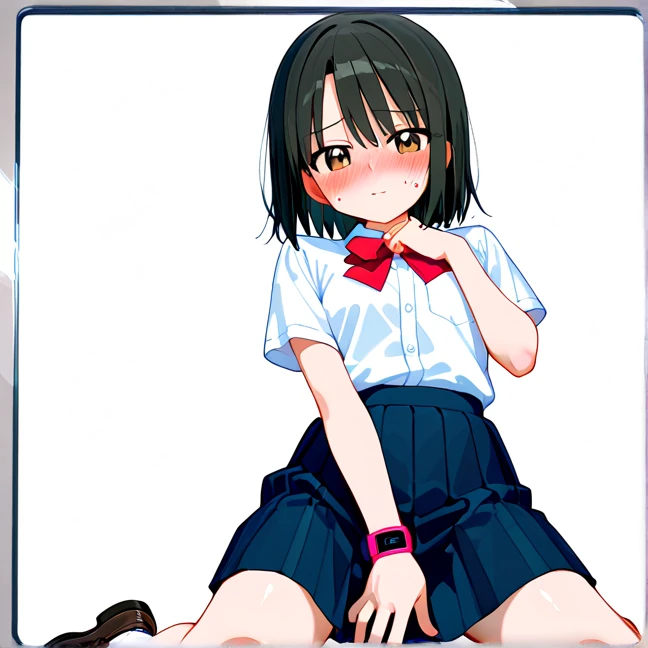 Robot Girl , (Cat ear:1.3) , (School Swimsuit:1.3) , Black Hair , classroom , Facing forward ,