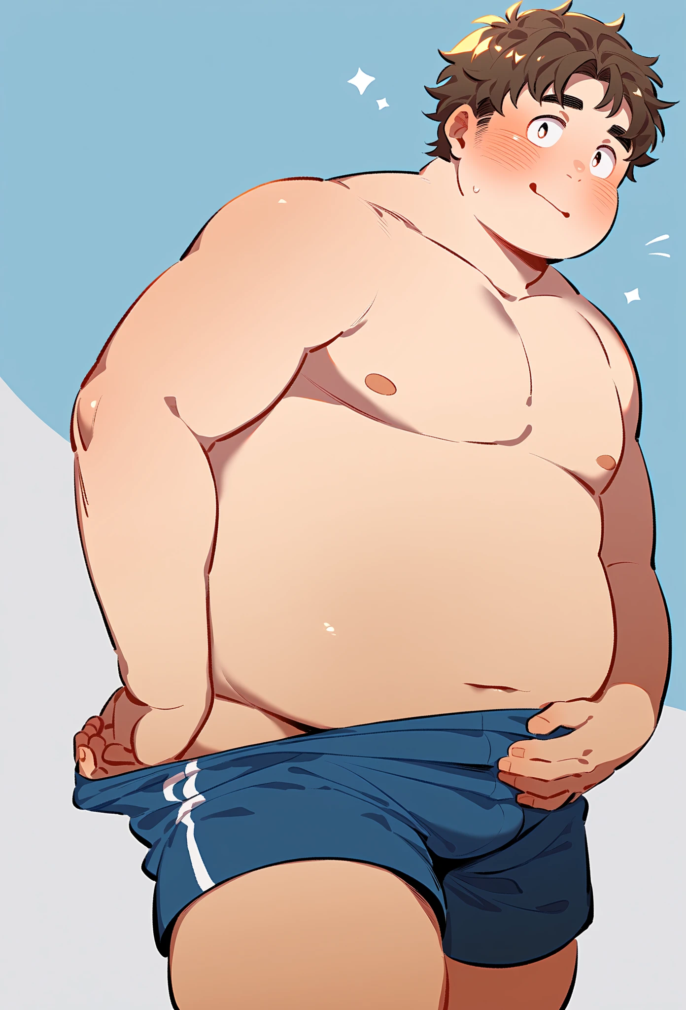 Pregnant tanned muscular male gymnast