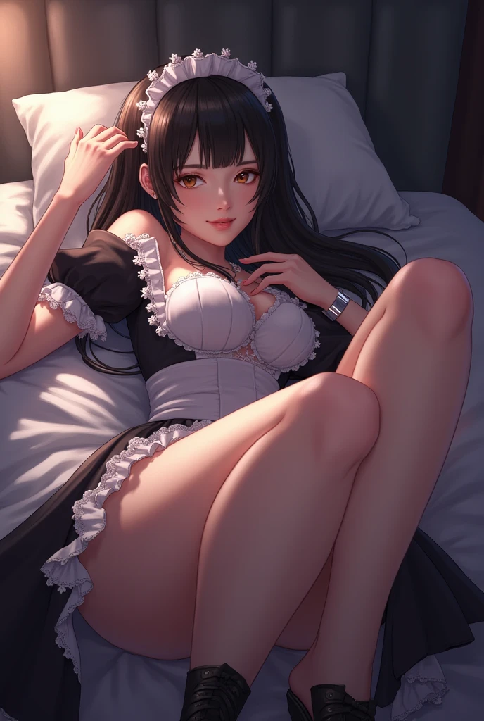((highest quality)), ((masterpiece)), (become familiar with), Girl with the perfect face, realistic, best quality people, ((((Light costume)))), (big breasts), Sparkling, (20-year-old), ((White string: 1.5)), (((Chest dew: 1.5)))), ((please lie down on the bed: 1.5)))), (((open your legs: 1.8)),correct limbs,perfect limbs。maid、bare chest、Cute beautiful Iful Girl、Touching the with your hand。sweaty。 two people have sex。