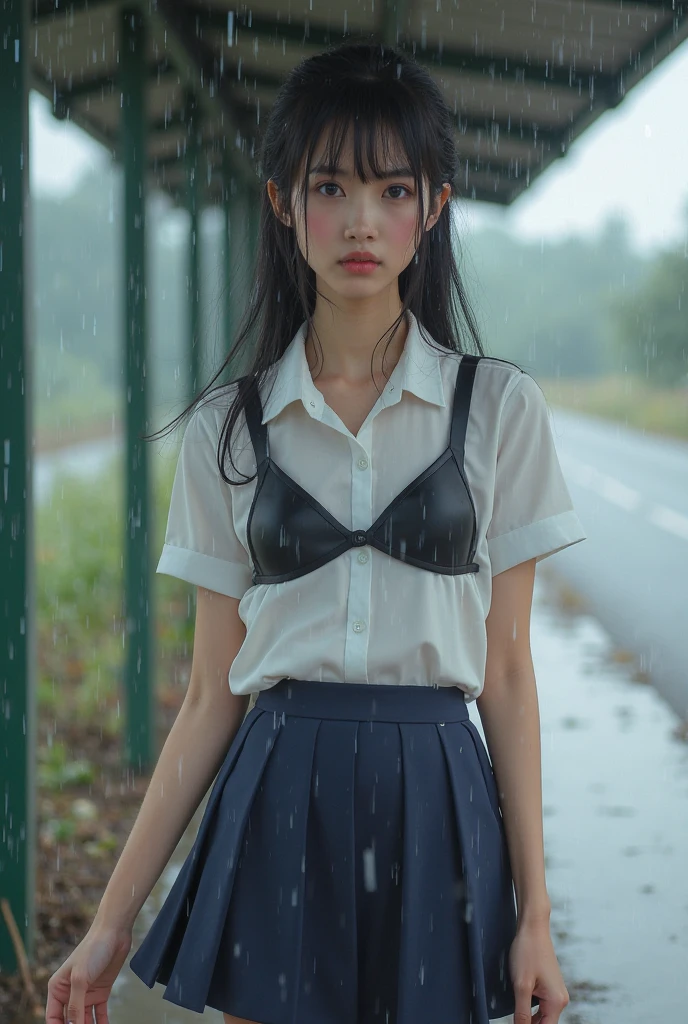 最high quality、high quality、Best image quality、8K、最High resolution、High resolution、最high quality、masterpiece、Detailed and realistic human body、Detailed and realistic skin、Realistic face in every detail、Realistic reproduction of every detail、Detailed and realistic lips、Detailed and realistic teeth、Detailed and realistic ears、Detailed and realistic hair、Detailed and realistic weapons、Realistic reproduction of every detail、Realistic fingers in every detail、(Beautiful Hands、thumb1reference4)、Realistic feet down to the last detail、Realistic breasts down to the last detail、Realistic areola down to the last detail、Realistic nipples down to the last detail、Realistic cameltoe detail、((Beautiful Japanese elementary school students))、(Japanese Model)、((Beautiful Japanese Junior High School Students))、((Beautiful 12 year old girl))、(Black Hair)、(Straight hair)、(ponytail)、((whole body))、((Flat chest))、(Slender Body)、(whole body光沢肌、Fair skin)、((dark cold stormy weather))、((Pouring rain))、((heavy rain))、((School Playground))、Sailor suit、Sailor Skirt、((Pouring rainの中(A girl standing in the center of the schoolyard))、((傘もささずにPouring rainの中で嘆いている少女))、((See-through(クロップトップSailor suit、ミニSailor Skirt))、((performance(sorrow、dark、Lament、Watery eye))、((Pouring rainを浴びて(Soaked skin from head to toe))、((Rain dripping from the skin))、((Her skin is clearly visible through her uniform.))、((びしょ濡れのSailor suit(肌にピッタリとフィットしたSailor suit))、((Sailor suitから滴る雨水))