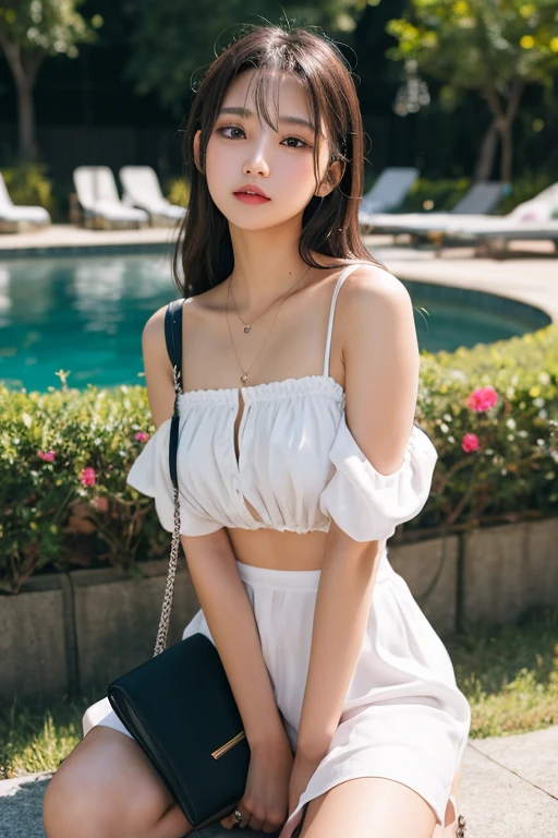 ((At Patong Beach in Phuket)), (White sandy beaches and tropical trees), (Looking out at the sea from the seaside cafe terrace), ((Bare skin with tan lines from topless swimsuits)), (masterpiece:1.3), light makeup, red lips, beautiful hair, Black hair, (Medium hair:1.3), elegant, soft lighting, Very fine details, masterworks, authentic texture, perfect work, (1 girl), (One Woman), 16k, high resolution, exquisite features, brown eyes, (Ultra-high resolution eye:1.1), Japanese idol, beautiful face, ((artists work)), (photorealism:1.2), (gentle smile like a goddess), attractive, well-shaped breasts, beautiful cleavage, shiny skin, smooth skin, BREAK, (Oversized Off the shoulder t-shirt with White High cut micro mini panties:1.4), BREAK, Wide-brimmed straw hat, earrings, necklace, BREAK, upper body, (sitting on beach chair), ((Asking for a kiss from the viewer:1.2)), (lovely smile), shoot from below, grand level shot,