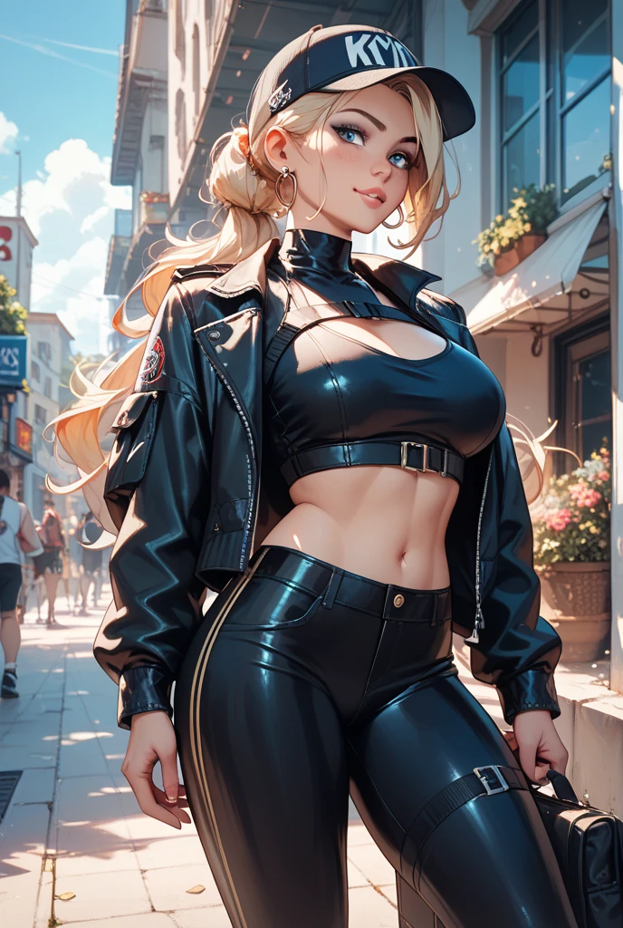 1 girl, smile face, ((Cyberpunk armor)), bodysuit, outdoor, beach, ocean, green eyes, furry female, bottomheavy, thick thighs, massive thighs, hyper thighs, microwaist, yellow shirt off shoulder navel pants sweater around waist fingerless gloves