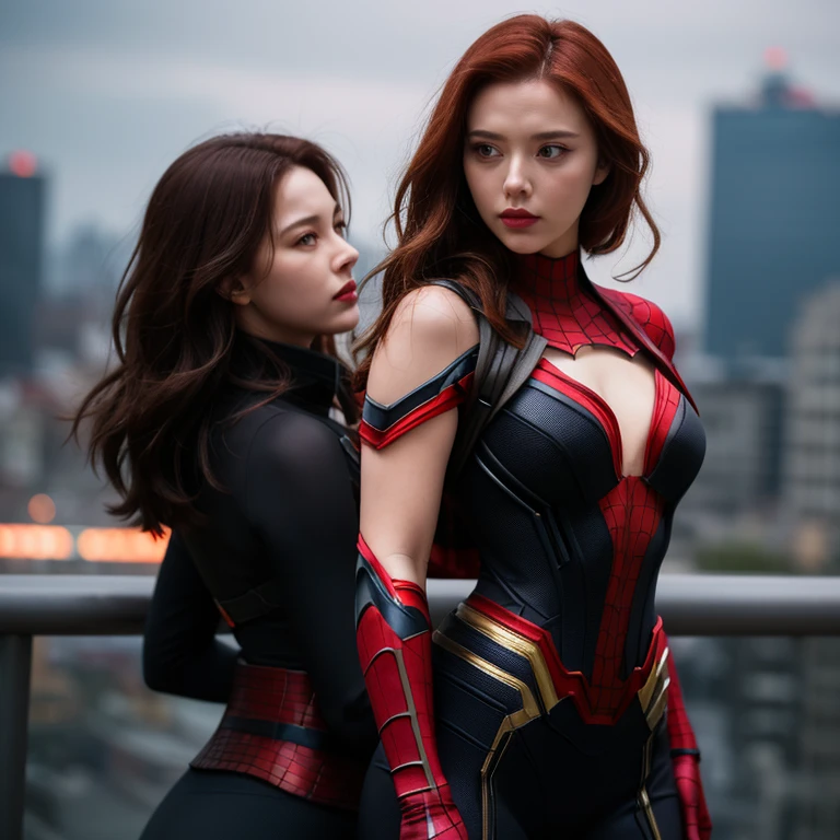 Spider verse taking selfies at the top of the building, anime style,4k detail, anime art style character, aesthetic, more colorful and intricate details, modifier=CarnageStyle.