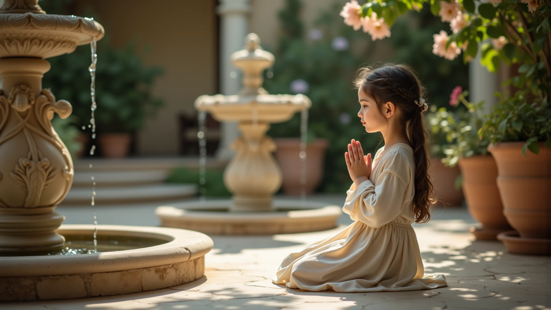 GENERATE AN IMAGE ABOUT A SIMPLE GIRL WHILE PRAYING IN HER SIMPLE ROOM