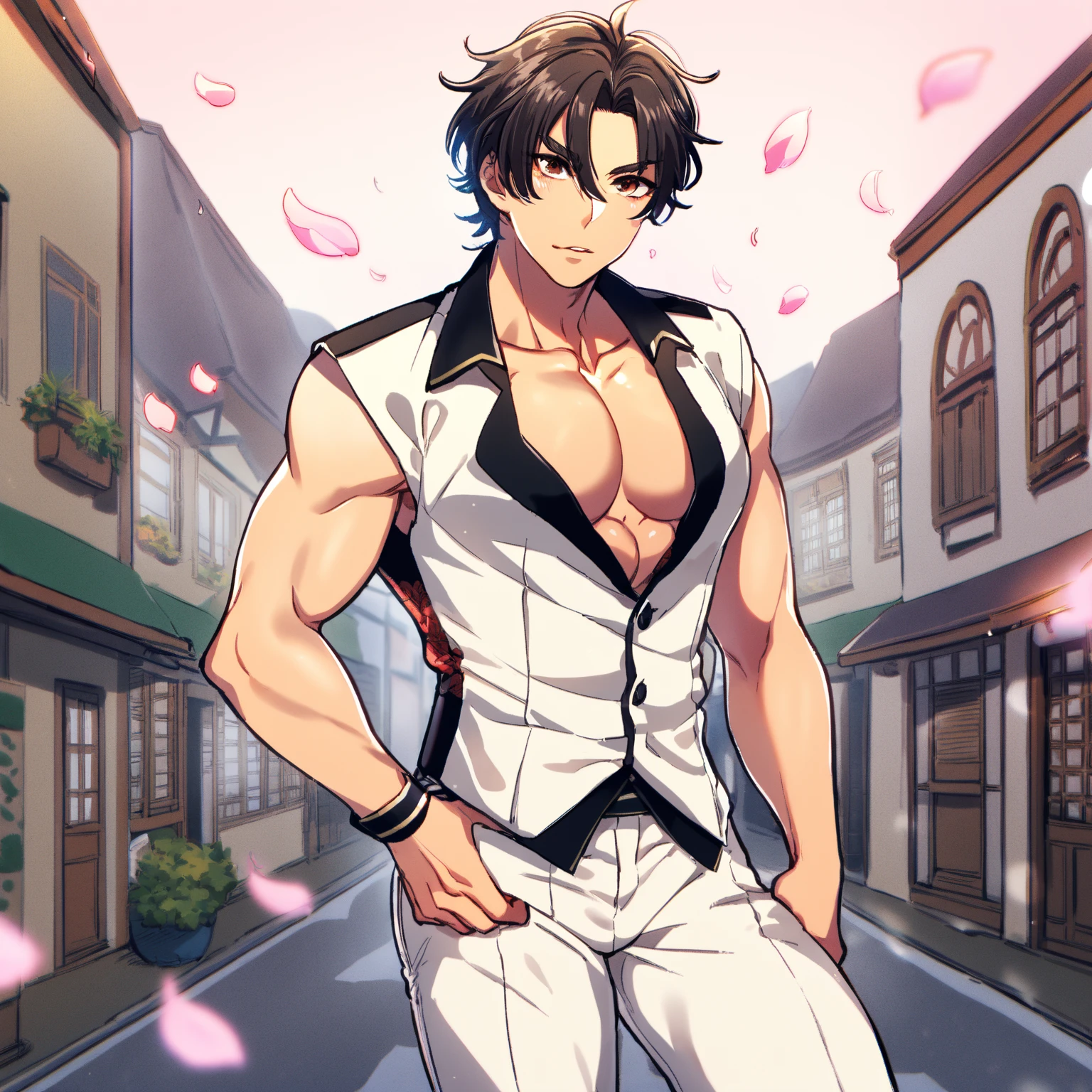 "A shapeshifter with curly  hair, Dove Grey eyes, and stubble, male character dressed in lingerie."