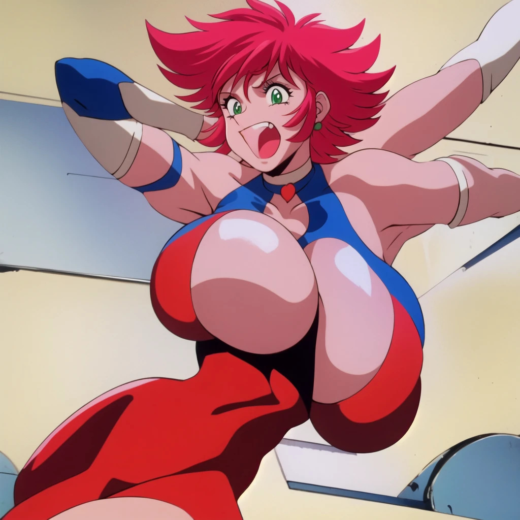 Browsing Caution、Upper body photo、Facing forward、masterpiece, Nene Romanova, A sexy, sweaty, motherly woman, Redhead,  1990s style,Browsing Caution, (Wavy long hair:1.2), (Sexy pose: 0.91), (Huge breasts:1.2),  (underwear: 0.91), (Beautiful Face: 0.91), (Close ~ eyes: 1.1), (Detailed face: 0.91)、Fold your arms behind your head、Embarrassing、blush