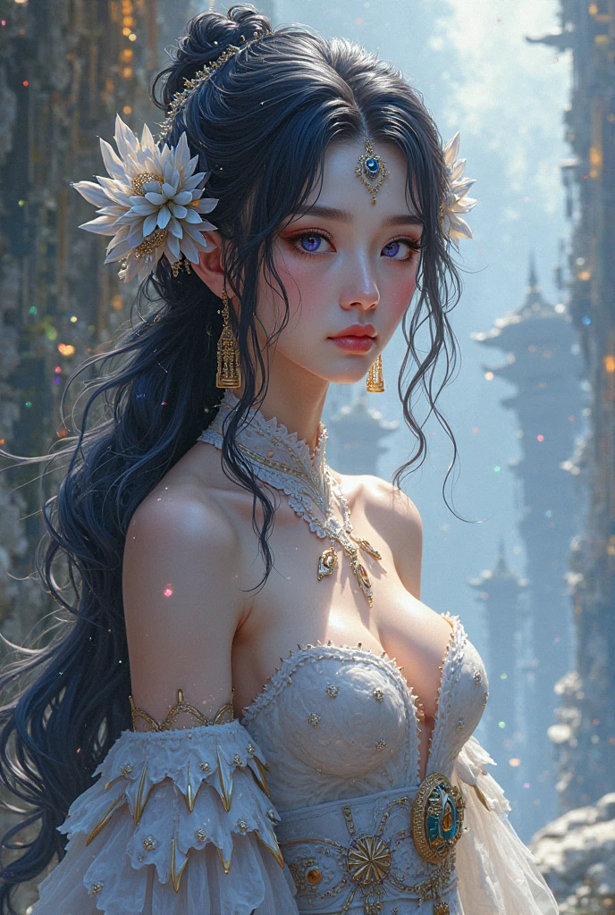 Elegant armor, princess, Full body, wearing a headscarf, luxurious crown, blue eyes, black hair, all around, (red silver veil), tmasterpiece, The best of the best quality, High resolution, 8K,((Portrait)),(top body), Real photo, real photo, digital photography, (Medieval angel princess in fantasy style), sexy princess, blue eyes, super colossal breasts, luxurious ornaments pointy colossal breasts, separated lips, Keep your mouth shuegant and charming,( (Blushing )), virgin humiliation, Quiet and handsome, (Medieval fantasy dress, beautiful super big pointed breasts, small waist, perfect colossal breasts of the princess body, blue delicate pattern, red robe), (century fantasy style anhelic princess character mid, oc provides reflection texture, sexy style, sexy colossal breasts, medieval castle background, slim body, very small waist, (erect nipples see through the dress) see-through white long dress nipples, super slim, sexy style, angel wings 4