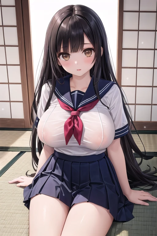best quality,1girl,((big breasts:1.5)),((((loli,10 years old,,little girl:1.3)))),curvy,orgasm,ahegao,blush,blue eyes,black hair,long hair,((two side up:1.1)),((miko,red hakama,mini skirt,thighhighs:1.1)),lift skirt,upskirt,white panties,lace panties,((battoujutsu stance,weapon)),Japanese sword,shrine,shrine