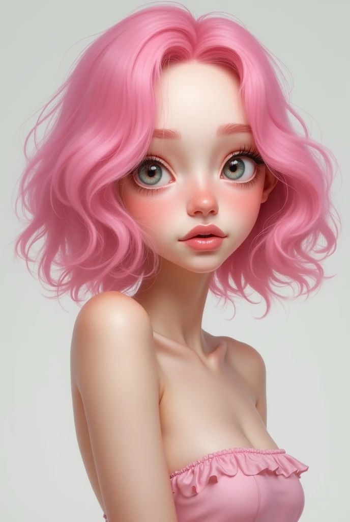 1 little girl, cute, pink hair, cartoon