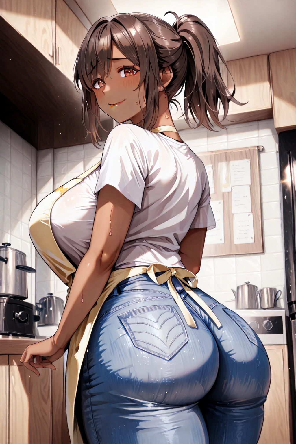 Best Quality, Solo, Mother, huge-breasted, gargantuan butt, very curvy, Long braided hair, pale pink apricot eyes, Full lips, Seductive, Smiling, turtle necked sweater, pencil skirts