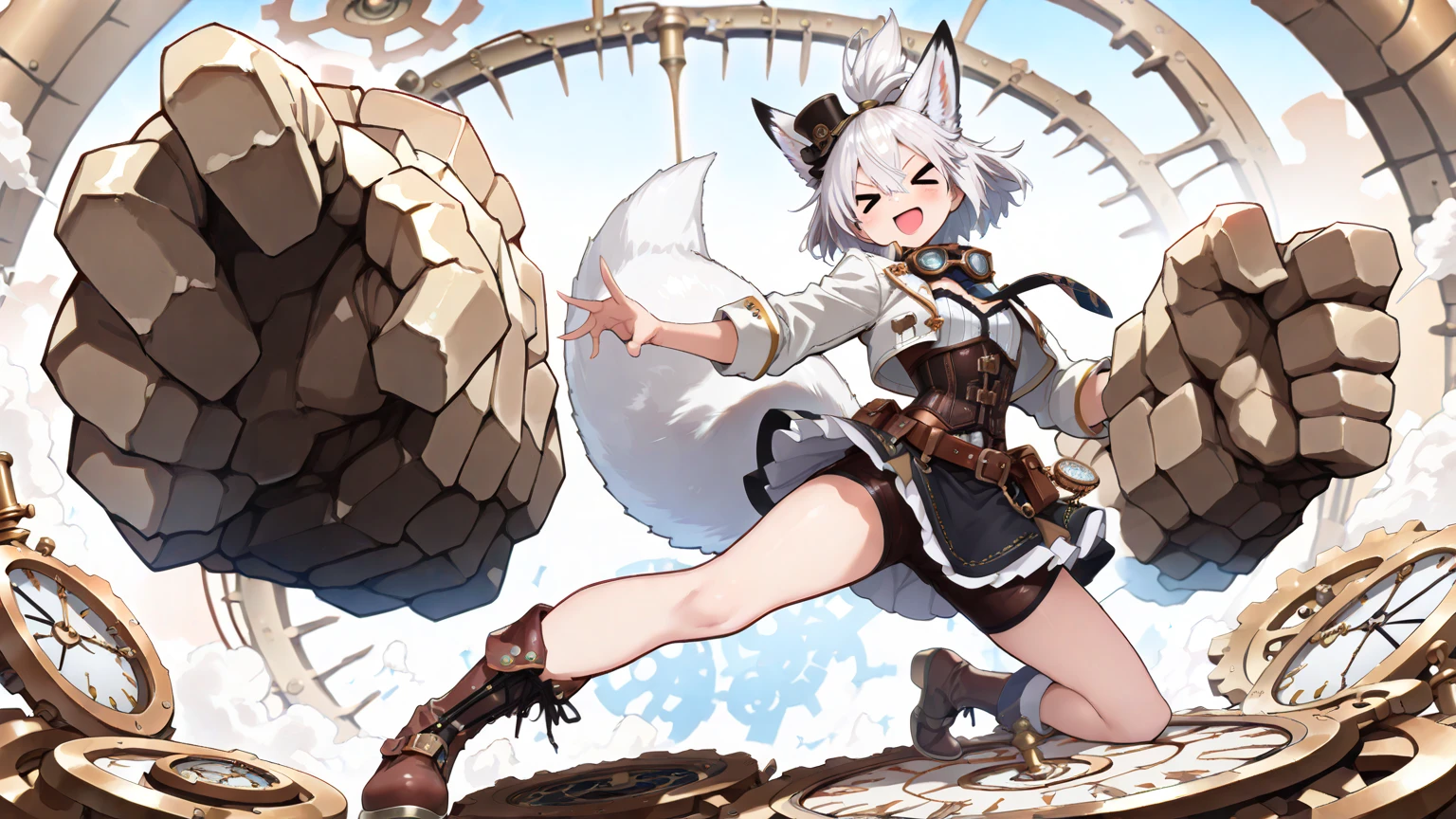 tmasterpiece，Super mass，hyper-detailing，Perfect drawing，1 beautiful boy，White fluffy bikini，sheep ears，sheep tail，sheep horns，Leg of lamb，Sheep's fingers，hunter's eye aiming for prey，Loose gray hair，Small round eyes，Height 165cm，Three sizes B70W50H75，fluffly，Kneeling，Pow paused