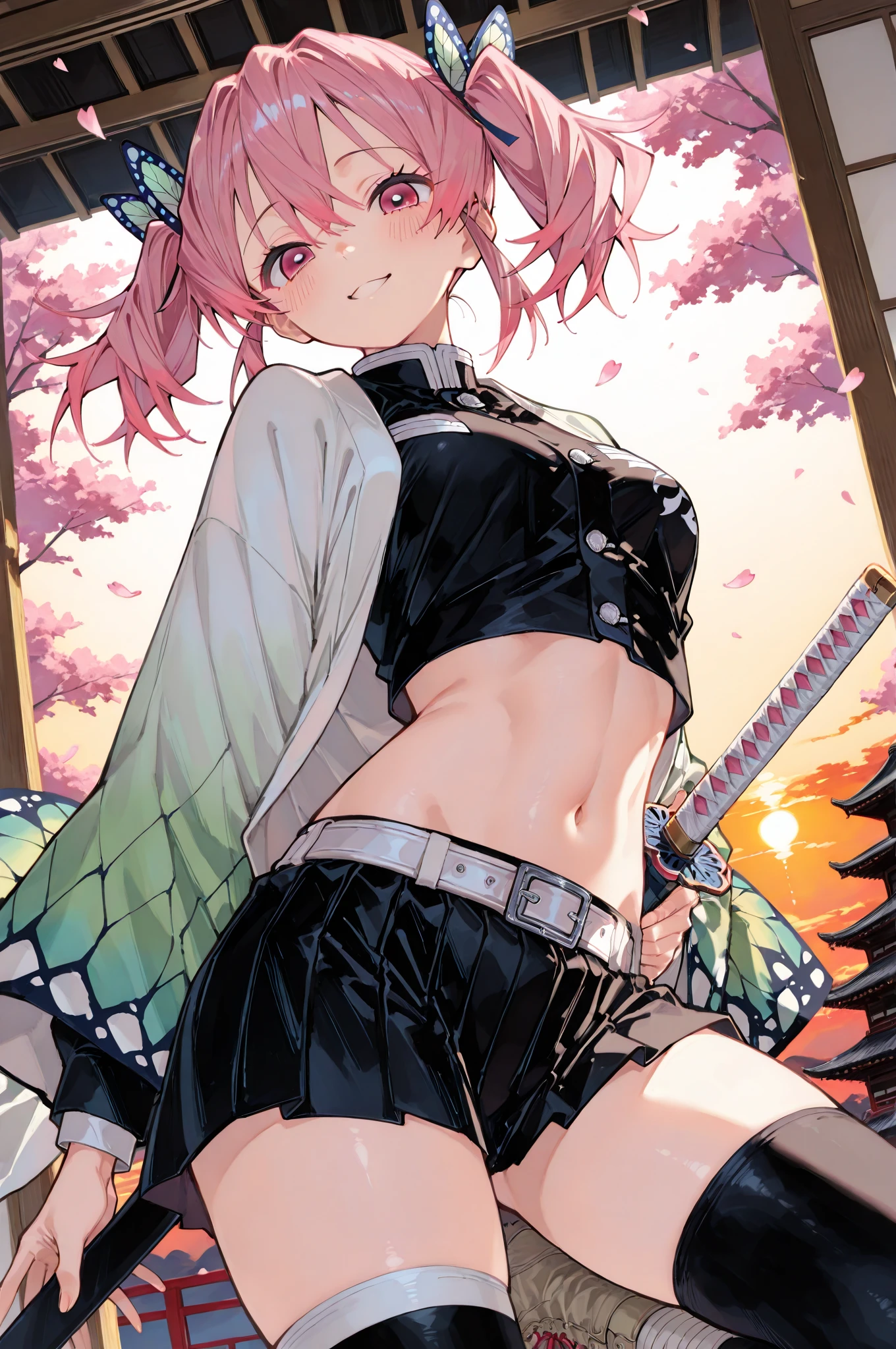 official art, Sakura haruno, pink hair,short hair, ultra detailed, beautiful and aesthetic, High quality, beautiful, masterpiece, best quality, (zentangle, mandala, tangled, tangled: 0.6), flat color, low contrast, 2girl, serafuku, short straight pink hair, lycoris flower, HD, 8K, bright colors, dark palettes