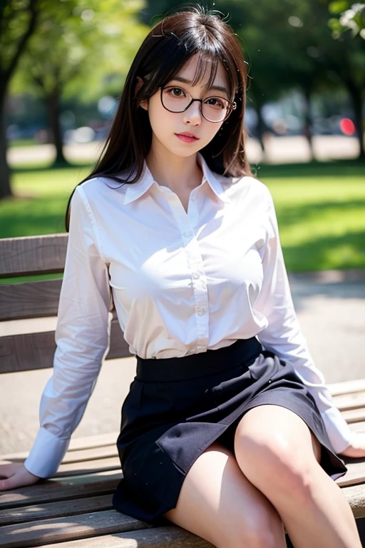 ((Melancholic expression))、((Sad face))、((Angry face))、((Crying face))、(Long black hair)、(bangsを分ける)、((Wearing glasses))、(15-year-old girl))、Browsing Caution, 8K RAW Photos, Highest quality, masterpiece, Ultra-high resolution, Film Grain, movie, 1 girl, Looking at the audience, natural skin texture, Realistic eye and facial details, lips全体, lipstick, (Compensate), ((Natural Makeup)), Shut your mouth., Beautiful legs, Tall Woman, Tall Woman、skin, Slim legs, alone, Huge breasts, Cleavage, Pose with your Hipss facing you, Super short skirt, long Beautiful feet、Hips, Transparent shirt, Beautiful natural place, Around the flower position, (Detailed Background), Plaid skirt, White collared shirt, beautiful white skin、white skin、 シャツから少しCleavageを見せる,, Blurred背景, Blurred, Plaid, Short sleeve, JK with a ribbon around her neck, JK Ribbon, Black-haired, bracelet, water, bangs, uniform, gem,, lips, Pleated skirt, Written boundary depth、Beautiful feet、glowing skin、Long neck、Long neck、Please lend me your ear、Eye highlights、Look closely at the camera、View your viewers、Sheer white underwear is visible from between the skirts、Sheer white underwear、Stylish proportions、(175cm female)