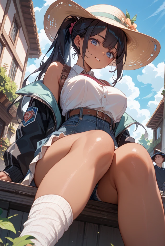 spread legs、M legs、sit、Looking away、Chat with friends、In town、bustling street、cap、Panties、Shoulder bag、mini skirt、forehead、Private Server、Girl、Girl、Short、Younger、Baby Face、flat chest、Dynamic Angle
