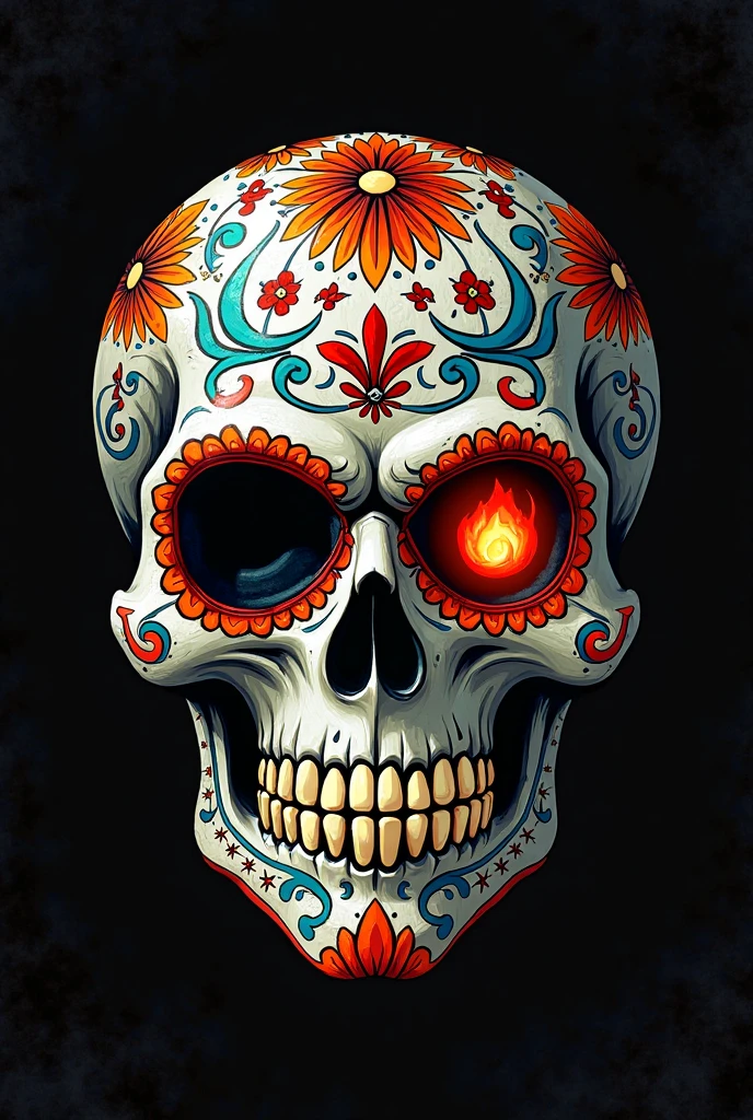 stunning still-life photo render of a Mexican Skull Calavera, surrounded by poetic ornamental elements such as fruits, flowers, garlands of lights and native plants, studio lighting, 8k