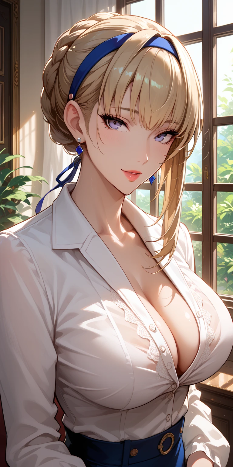 ((OFFICE SEXY TRAJE))(enormes tetas), escote, buena anatomia Film movie still, tsunade  、Se destaca、30 years、piel palida、sonrisas inocentes、(A detailed Face)、(piel detallada)、wet, Los detalles son complejos、Shallow depth oF Field、[volume Fog]、movie lighting、ReFlectors、una Canon EOS R5、lente de 50 mm、F / 2.8、shot at 8k resolution、de cerca, inside the room, escritorios, verdor, ((huge tits)), tongue out, tongue out, tongue out, makeup, light smile, wince, hair flower, maid headdress, jewelry, blunt bangs, braided ponytail, parted bangs, twin braids, very long hair, embarrassed, UHD, retina, super detail
