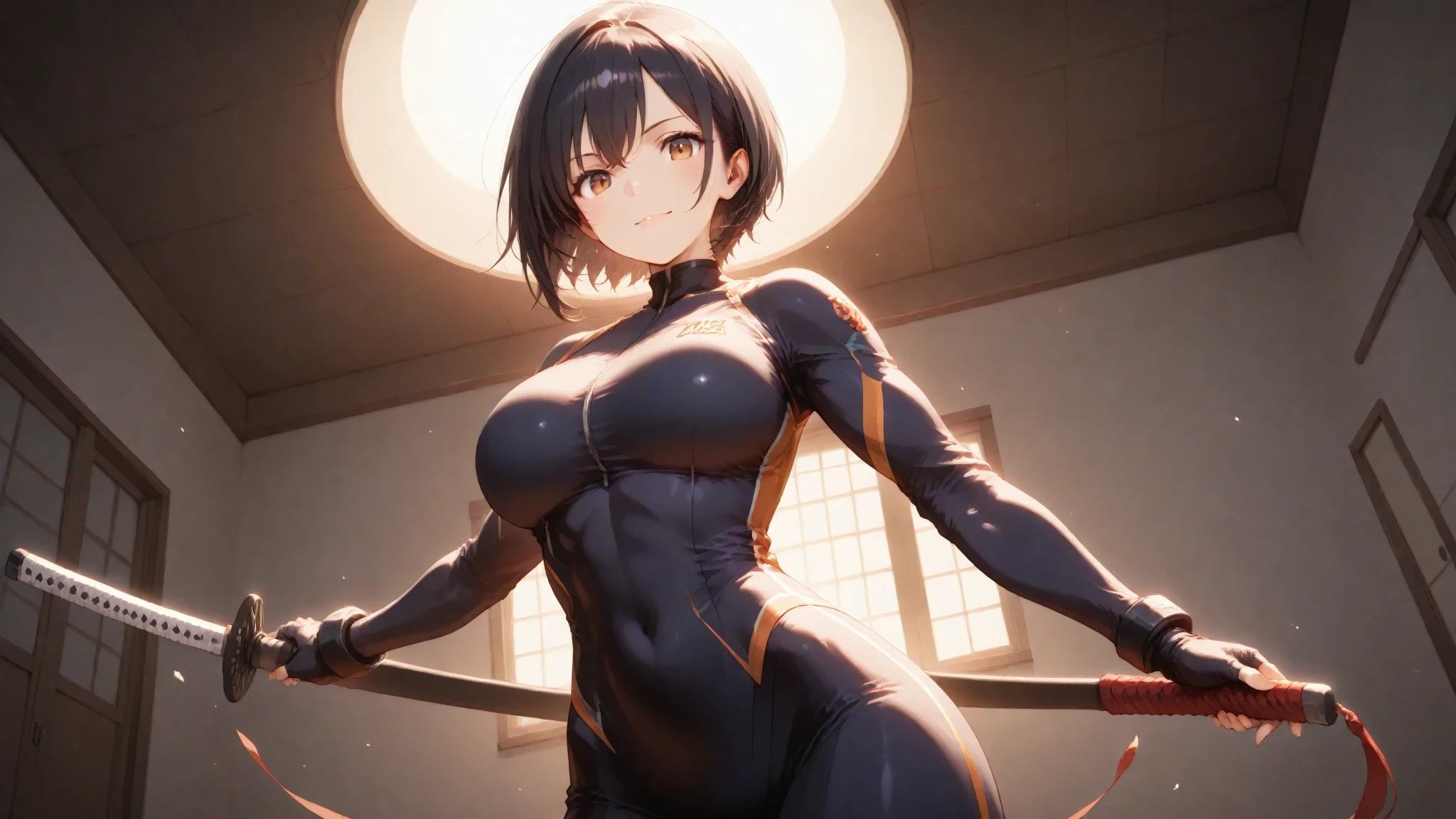 ultra-detailed, Explicit, Beautiful body, Beautiful Nose, Beautiful character design, perfect eyes, perfect face, ultra highres, 4K, beautiful legs, perfect legs, Nice hands, Perfect hand, Masterpiece, Best Quality, Highly detailed, illustration, absurdres, street fighter, doll suit, shadaloo doll, dollsuit, expressionless, blank eyes, looking at viewer, red gloves, emotionless, black latex, corrution, mind control, female combatant, full body, hypnotized, unhappy trance, full body suit, ribbed bodysuit, both arms at side, obey, perfect female body, extremely glossy latex, hypnosis, hypnoLora, empty eyes, Mind control device, poses, submissive_pose, Slave, hat, necktie, stand up straight, standing, standing at attention, hat, necktie, belt, latex, ribbed bodysuit, thighhighs, garter belt, Fighting Stance, extending the right arm from the shoulder into the air with a straightened hand, nazi saluting, military, military saluting, salute, thigh boots, 1girl, The Garden of Words, Makoto Shinkai,  short hair, black hair, bob cut, blue eyes