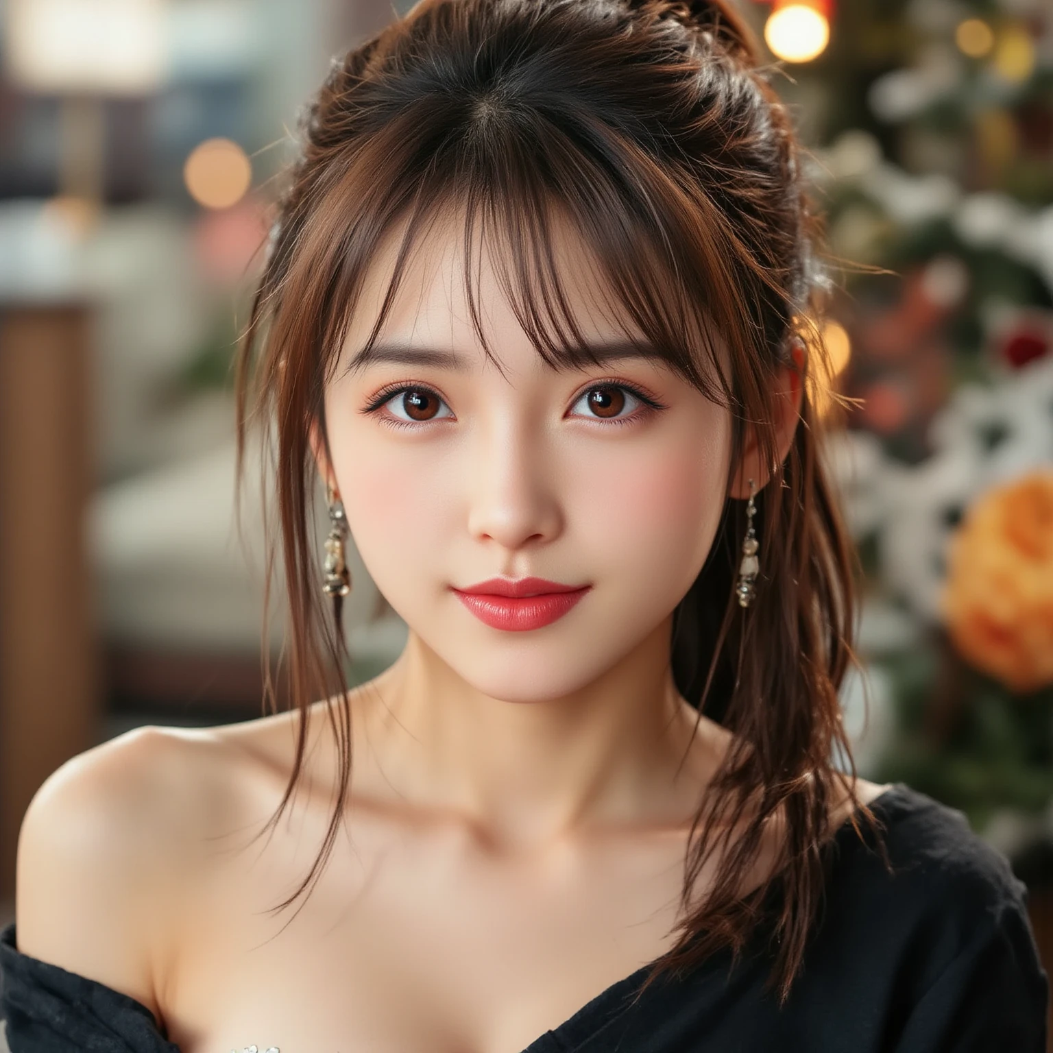 A slight blush,smile, (Halter Cut Dress, mascara, Frivolous, Blunt bangs, Portrait Shot, Glossy lipstick, Nightclub,blonde french braid, Portrait Shot, View Viewer, Glossy lipstick, Royal Throne Room, complicated details,,) View Viewer,Beautiful woman,(Skin dents:1.2), Shiny skin, highest quality, Ultra-high resolution, (Realistic:1.4), Hello,masterpiece, (Realistic:1.4), highest quality, Beautiful lighting, detailed, complicated , RAW Photos, 8K Ultra HD, Film Grain,