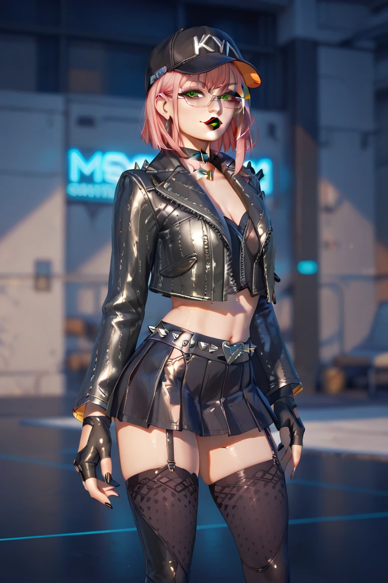 The character costume is KPOP, Hallyu, K-pop anime art style, Hallyu frontline style, Hallyu art style, kpop style, official artwork, Chibi art, Pisif, Blackpink style, cute. KPOP artwork in various poses, The popularity of Pisif art station, 16 year old chibi, No watermark, Extra close-fitting mini skirt, open jacket, extra short clear top Strapless, cleavage, style clothing cyberpunk, smallest short short, wide angle, short top, very short,
