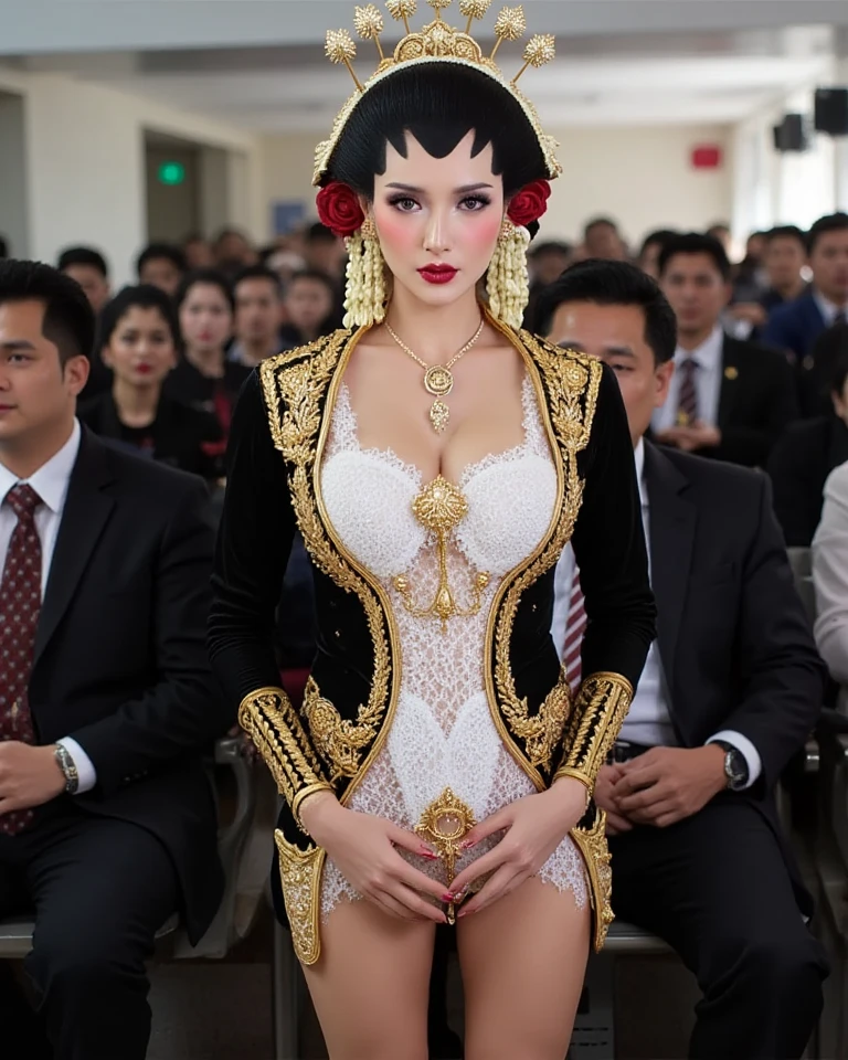 (beautifull lady with very large breast, wear detail luxury dress), (stand near limousine), guarded by her male bodyguards, wearing formal suit and traditonal headband, (holding luxury bag), (detail sexy kimono) ,(strapless bra) (show cleaveage), (show underboobs) , (show sideboobs), (show thigh), (detailed underboobs ornament), (detail luxury hand watch), (detail hips ornament), expensive detailed necklace, flower vase, (very large breast:1,9), luxury wall ornament background, (detail outside of luxury restaurant background), detail luxury restaurant exterior, detail streetwalk, detail blue sky, detail clouds, detail luxury garden lamp, beautifull face, pretty face, beautifull eyes, beautifull nose, sexy lips, polished nails, raytracing, nsfw, beautifull fingers, beautifull hands, sexy belly, sexy body, sexy shoulders, sexy legs, sexy hips, (luxury bracelet), (luxury ring), (luxury necklace), black nails , blue eye, (4 fingers in 1 hand), white skin, full body picture, pretty makeup, blush, full body shoot, detail people background, (masterpiece, best quality:1.2),(8k,highres,RAW photo,realistic,photo-realistic:1.3),(detailed skin texture,detailed cloth texture,beautiful detailed face:1.25),professional lighting,photon mapping,beautiful soft light,radiosity,physically-based rendering,model shoot style, model shoot style, (extremely detailed CG unity 8k wallpaper), full shot body photo of the most beautiful artwork in the world, complex 3d render ultra detailed, looking at viewer, 18 yo, wet hair, real human skin, vibrant details, hyperrealistic, beautiful, octane render, 8k, best quality, masterpiece, an extremely delicate and beautiful, extremely detailed ,CG ,unity ,wallpaper, (realistic, photo-realistic:1.37),Amazing, finely detail, masterpiece,best quality,official art, extremely detailed CG unity 8k wallpaper ,extreme detailed eyes, (perfect face), shiny skin, colorful, highest detailed, vibrant colors, ultra high res, (high contrast), intricate, lens flare,