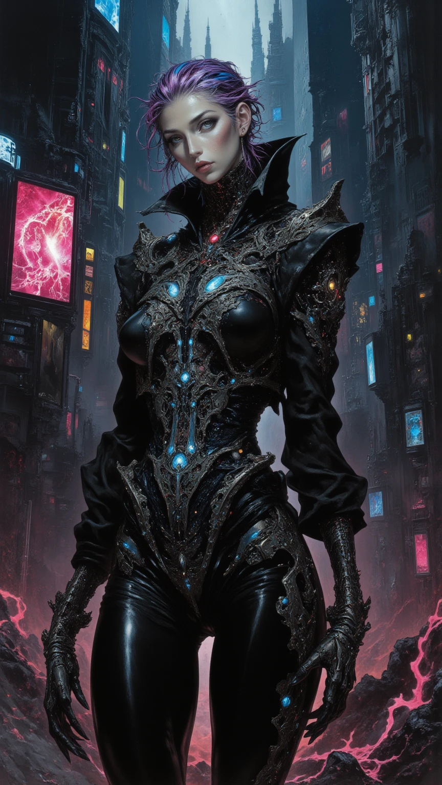 Place of Horror in the Quantum Realm. Mechanical biomorphism, horror art. woman, Intricate detail, maximalist perfect illustration, digital painting art