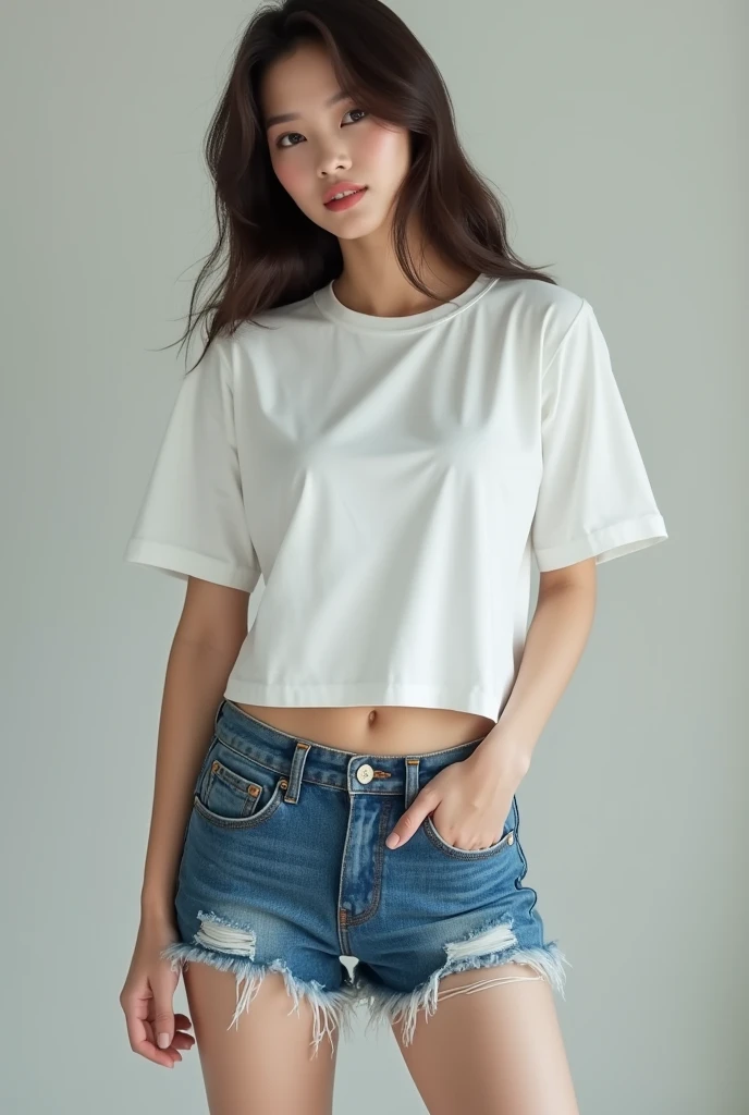 Highest quality, masterpiece, High resolution, 1 Girl,Realistic,,(High definition skin:1.2), 8K  UHD, , Frank, High resolution, 4K, 8k,T-shirt,Cap on,Full body photo.Real